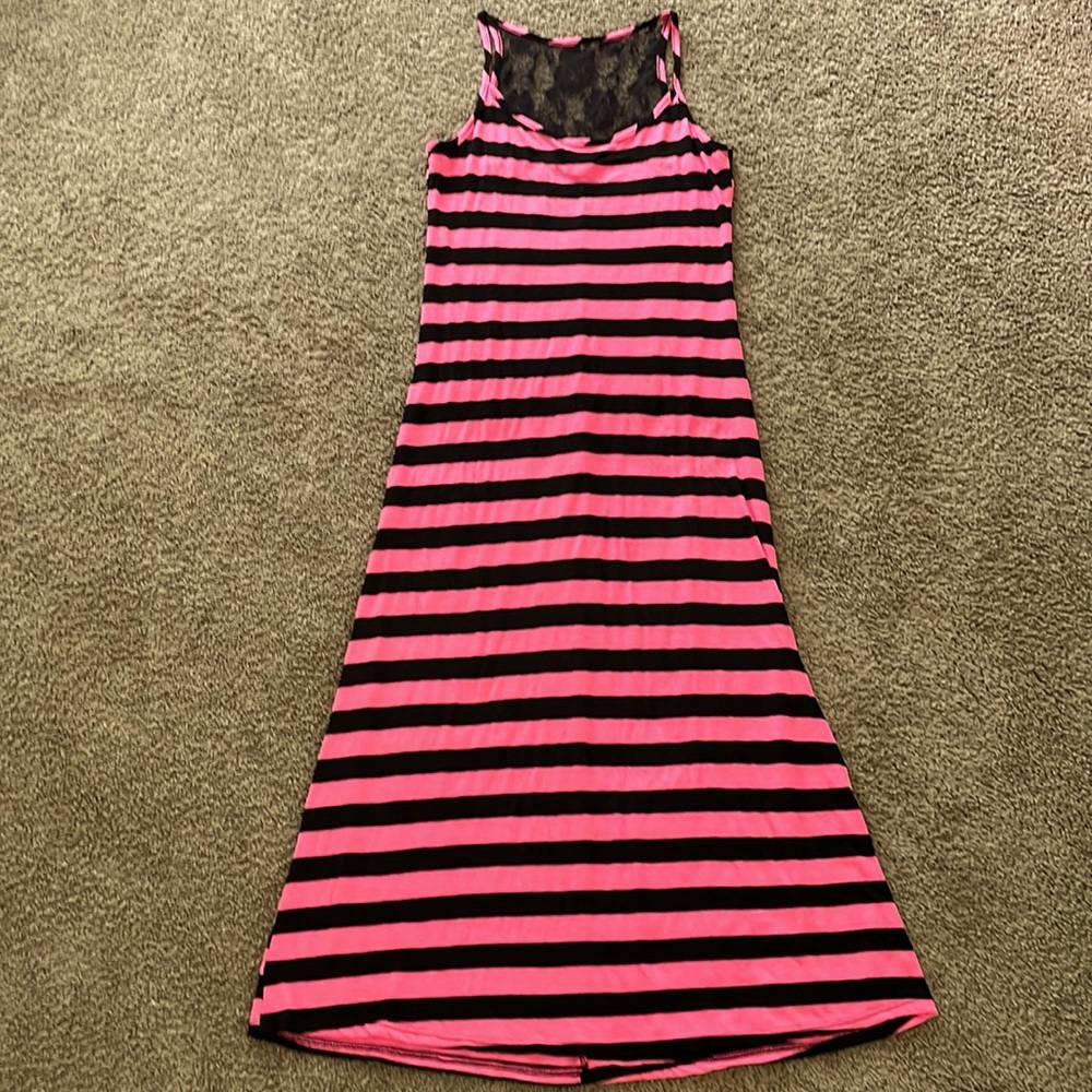 Pinc--Black and Pink Striped Maxi Dress